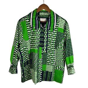 Erin London Womens Jacket Geometric‎ 3/4 Sleeves Kelly Green Blue Plus Size XXL